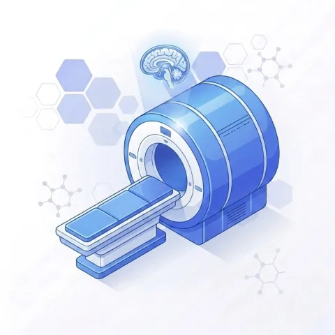 MRI of the brain (without contrast) imaging equipment, isometric illustration